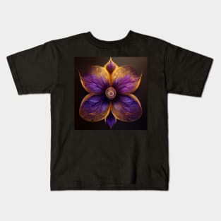 psychedelic flower, gold and violet Kids T-Shirt